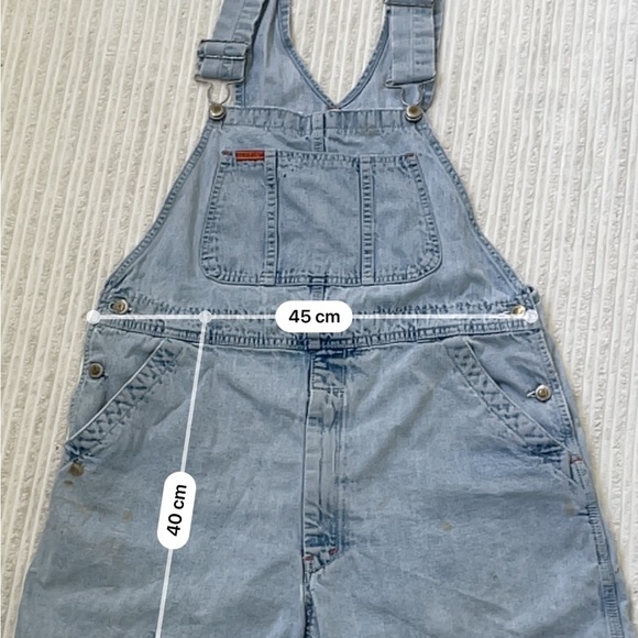 Vintage Ikeda Light Blue Washed Denim Bib Short Overalls | Size L - Picture 8 of 9